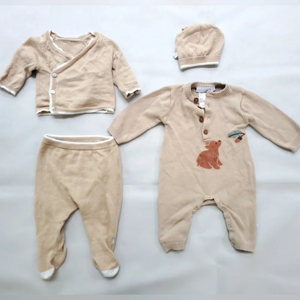 Elegant Baby Baby Layette Knit & Jumpsuit Set - Cotton Cashmere Sz 3 Months